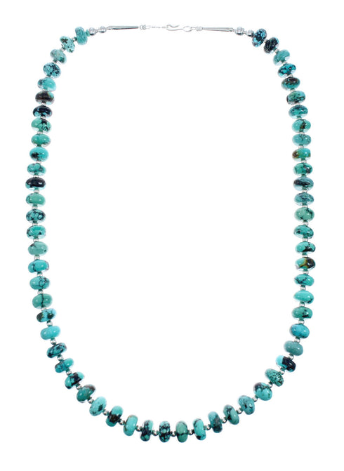 Navajo Genuine Sterling Silver And Turquoise Bead Necklace X10800